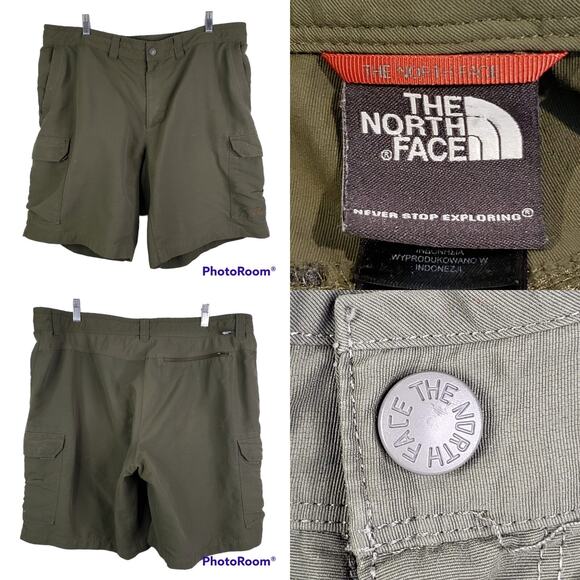 The North Face Cargo Shorts Mens Size 40 Solid Green Pockets Zip Fly Hike Nylon - Picture 1 of 9